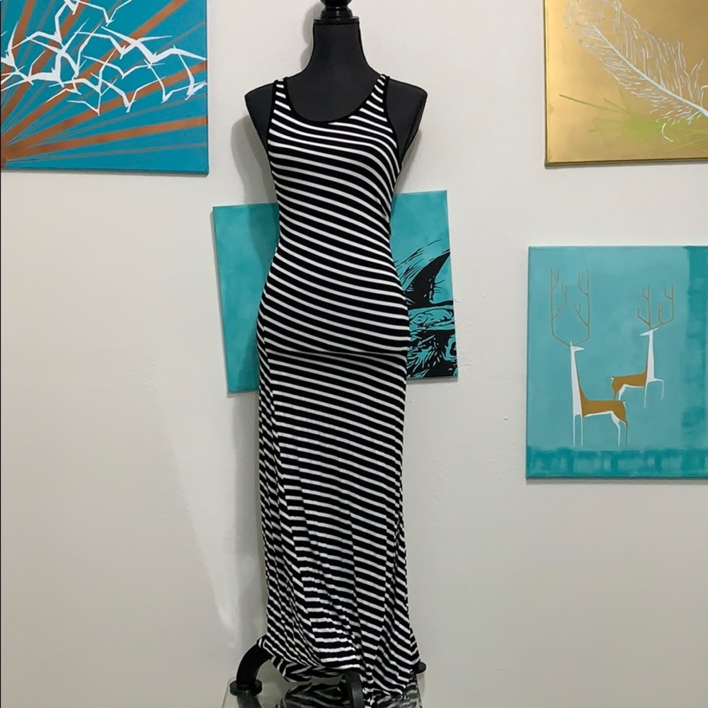 Black and white stripes maxi summer dress S